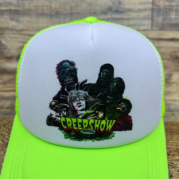 Creepshow Mens Trucker Hat Neon Green Snapback 1982 Cult Horror Anthology Cap - Picture 3 of 8